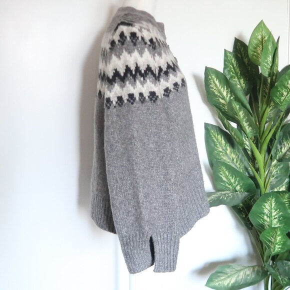 Zara Gray Fair Isle Henley Alpaca Knit Blend Long Sleeve Sweater Women’s Size S - Picture 7 of 16